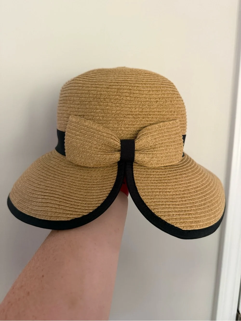 Scala Wide Brim Straw Sun Hat - Tan with Black Trim